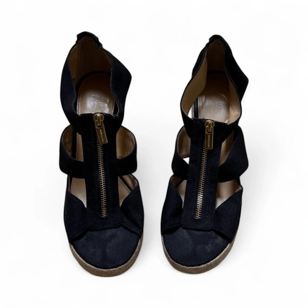 Michael Kors Black Canvas Espadrille Wedge Sandals Women’s Size 10 – 4” Heel